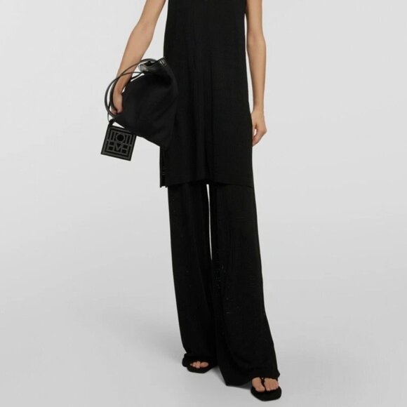 Toteme Pants - Totême Monogram Pointelle Knit Wide Leg Trousers Black M NWT